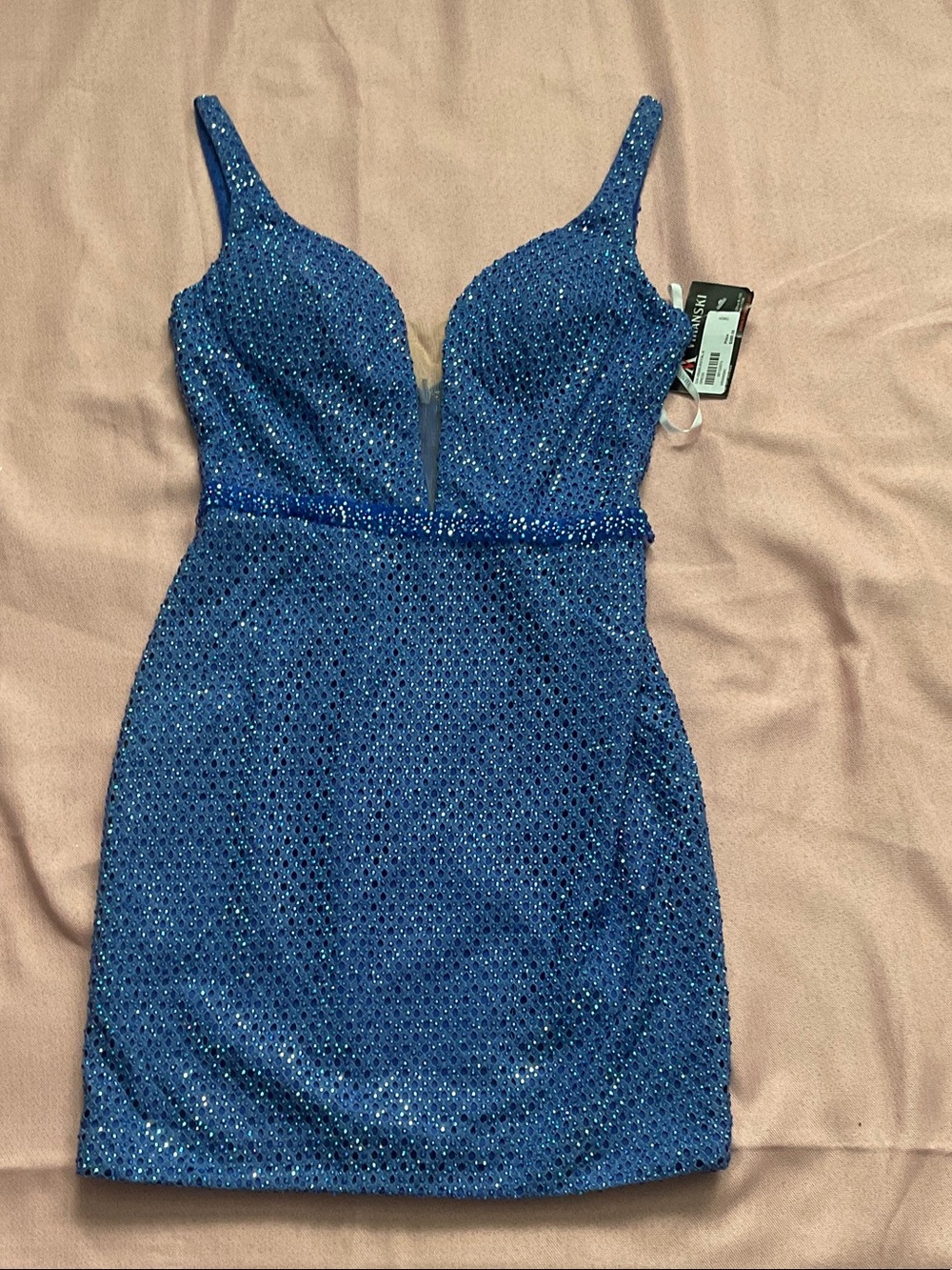 Sparkling Royal Blue Beaded Plunging V‑Neck Mini Dress